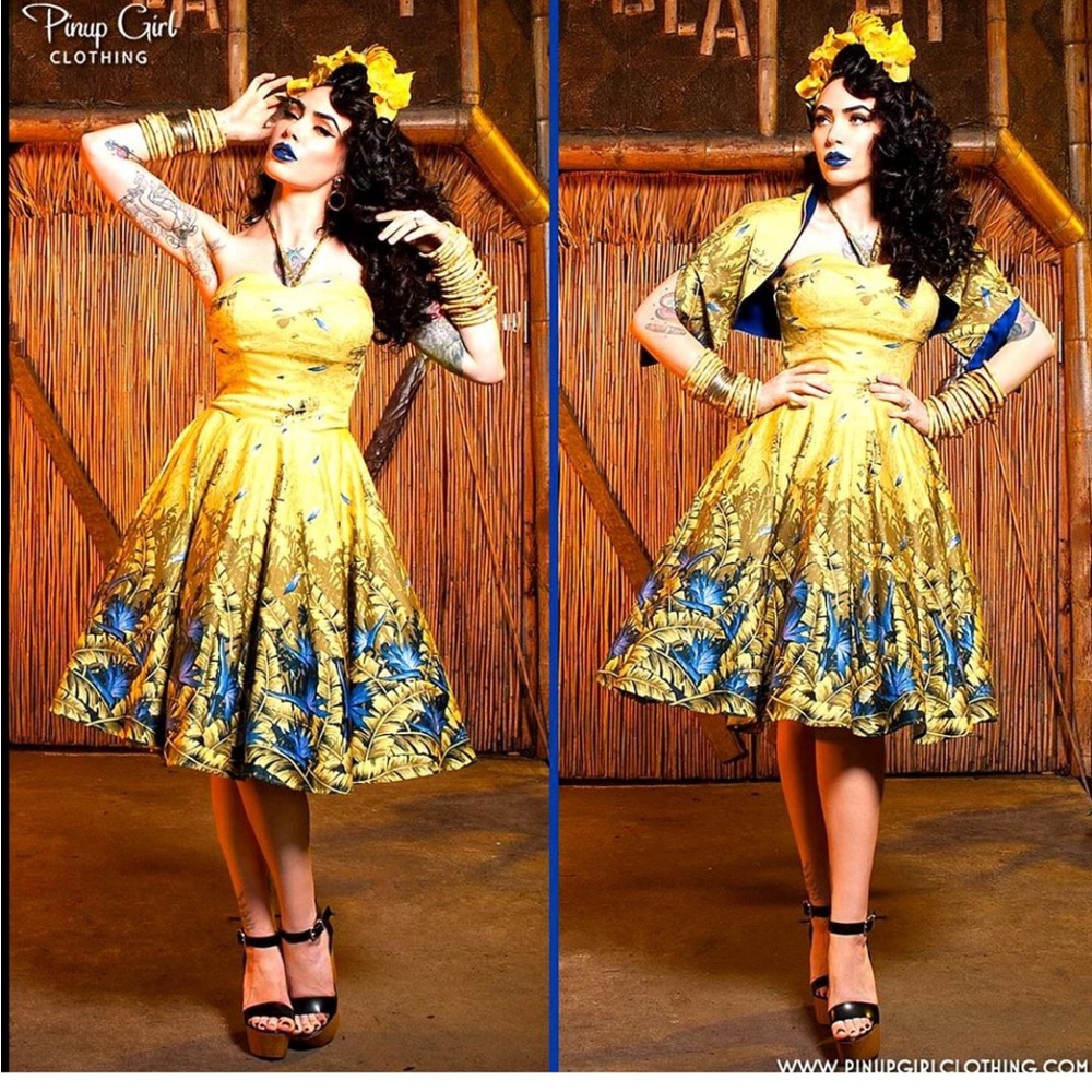 NWT PINUP COUTURE TIKI Hawaiian DEADLY DAMES SEA SIREN DRESS WITH BOLERO